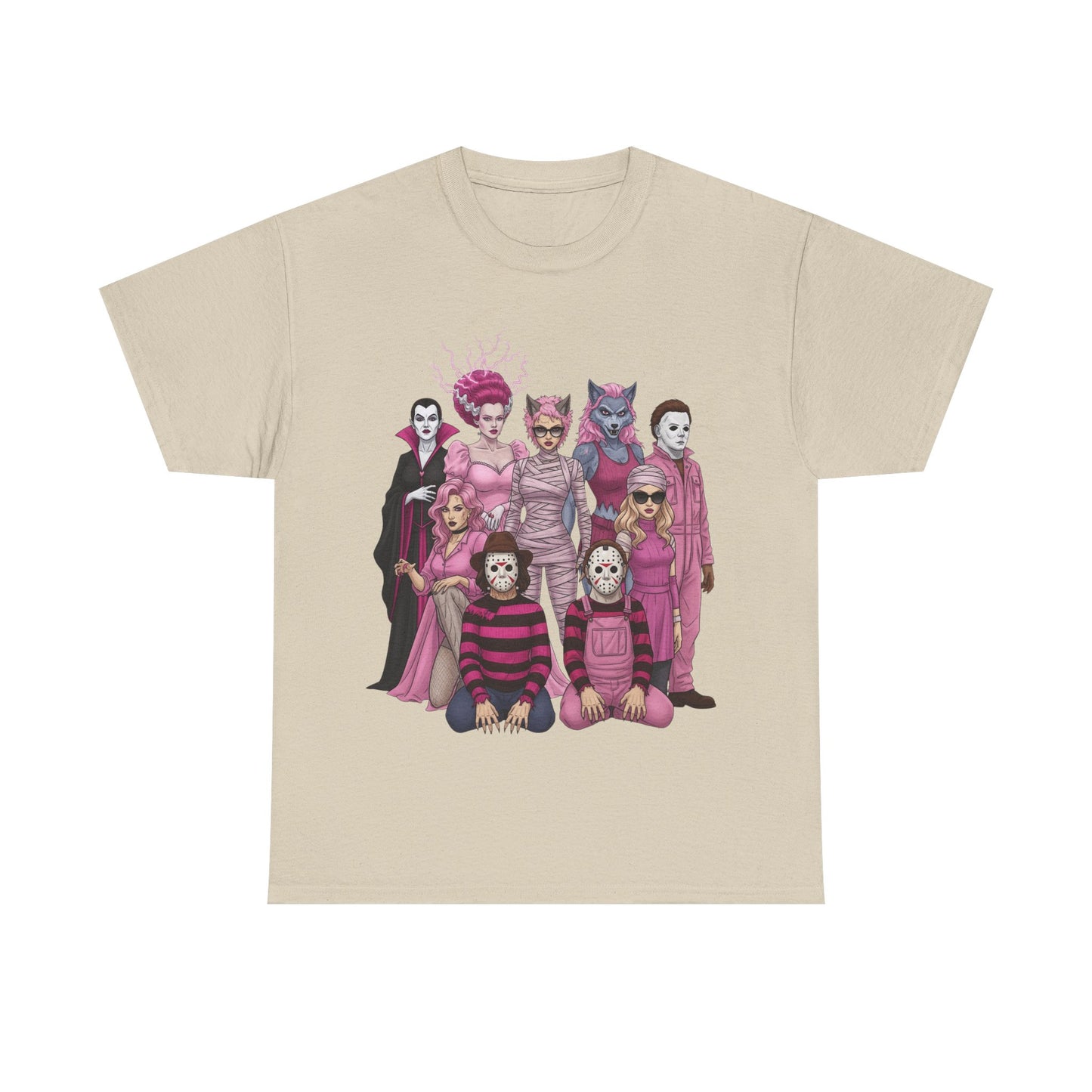Lady Slashers Halloween Tee | Female Horror Villains Reunion Shirt in Pink
