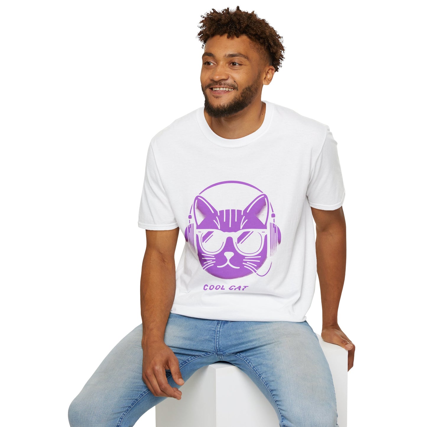 Cool Cat - Halloween Cat with Headphones Unisex Softstyle T-Shirt