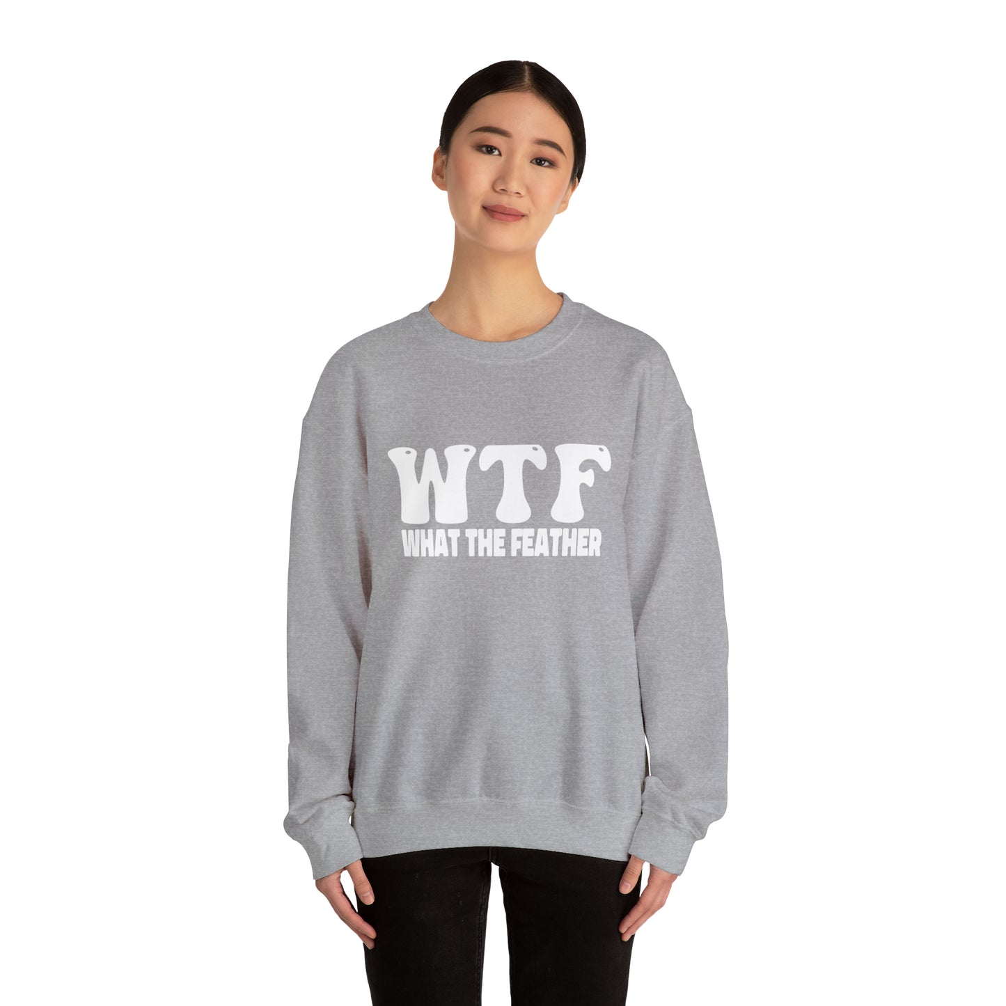 W.T.F. What The Feather unisex Crewneck Sweatshirt, Women's mens Sweater, Casual, Funny, Humor, Sweatshirt