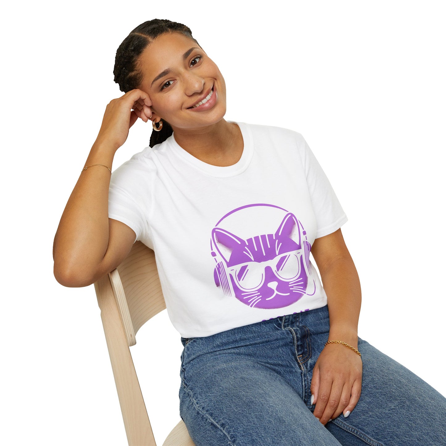 Cool Cat - Halloween Cat with Headphones Unisex Softstyle T-Shirt
