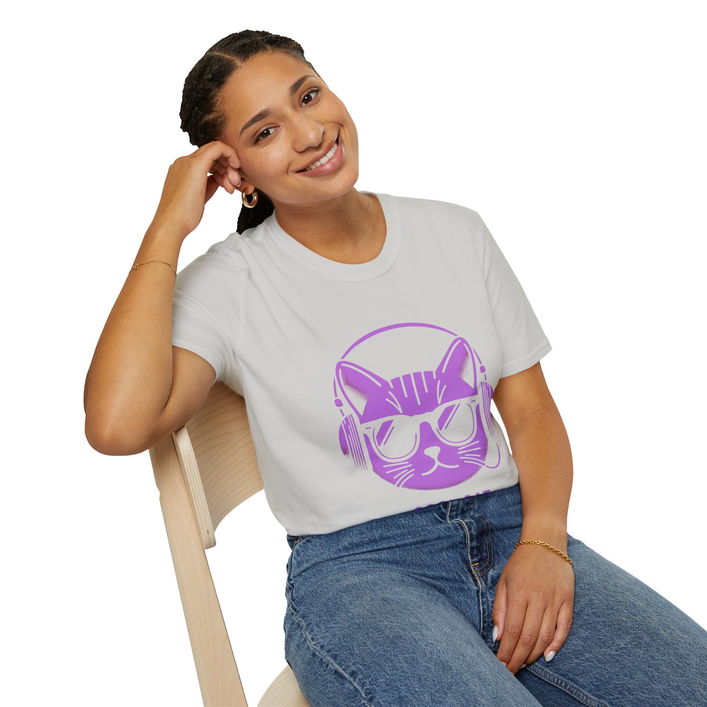 Cool Cat - Halloween Cat with Headphones Unisex Softstyle T-Shirt