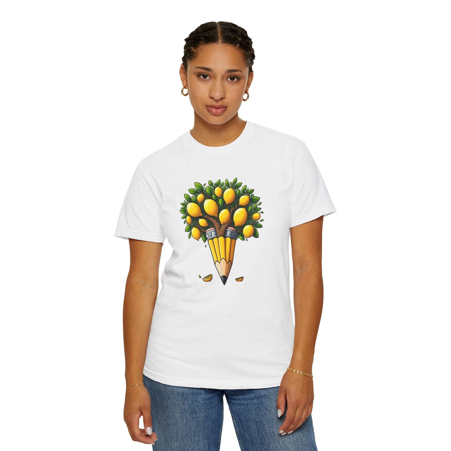 Artistic Lemon Pencil Tree T-Shirt - Unique Art & Nature Celebrating Growth and Imagination
