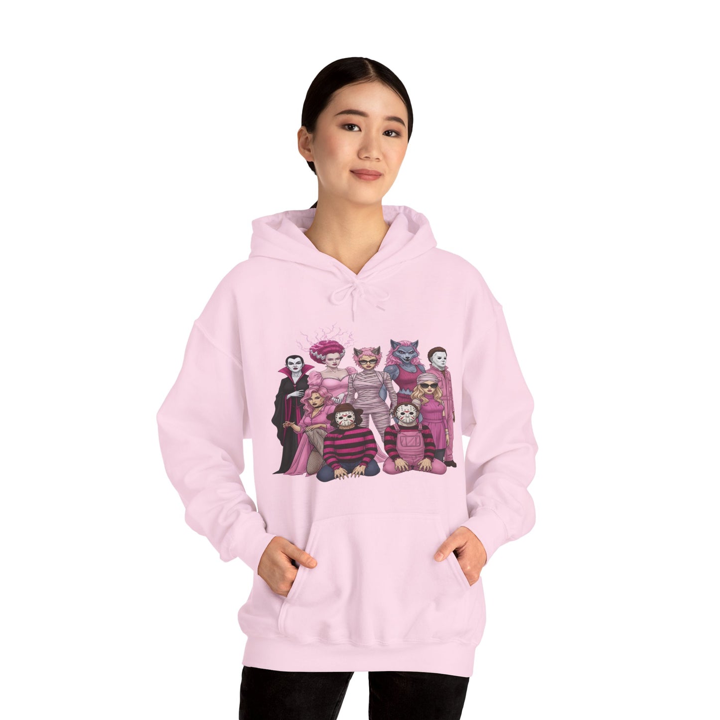 Lady Slashers Halloween Hoodie | Female Horror Villains Hooded Sweatshirt Perfect for Costume Parties