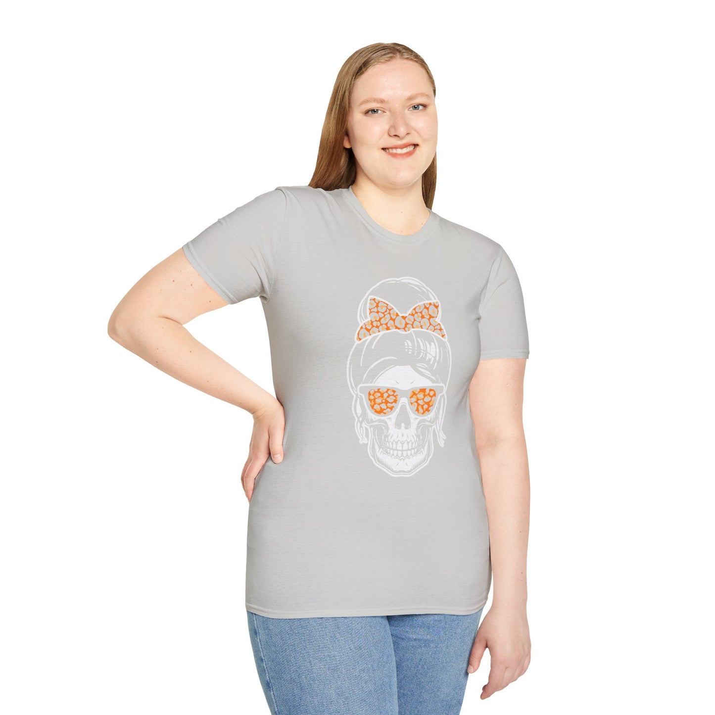 Spooky Chic Skull Tee - Leopard Print Bow & Sunglasses - Halloween Fashion Statement