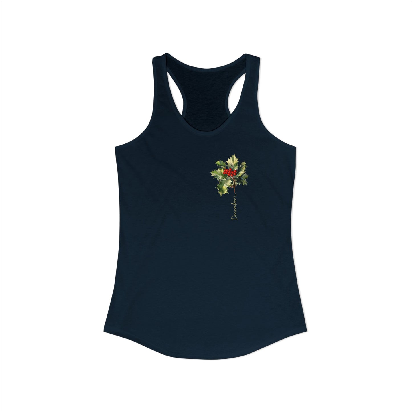 December Birth Flower Racerback – Minimal Holly Leaf Tank for Cozy Winter Babies