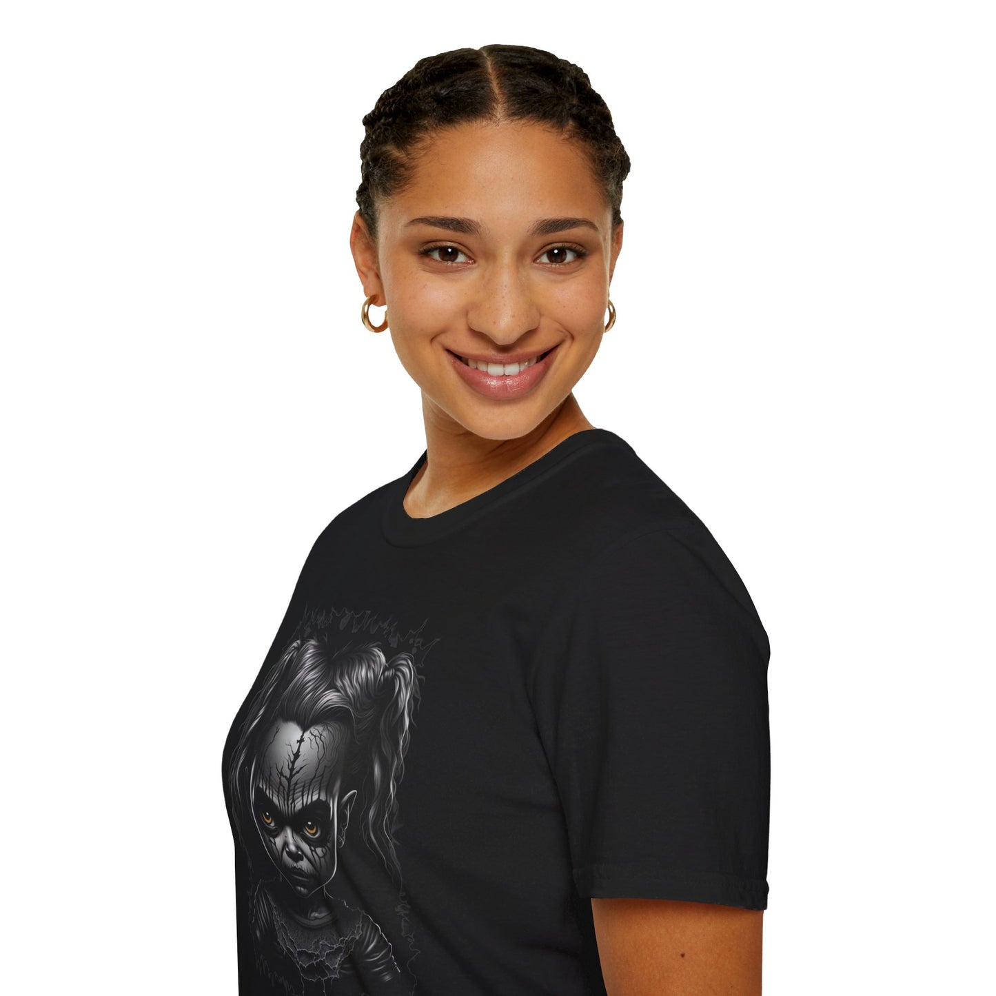 Hauntingly Adorable: Spooky Cute Little Girl Ghost Unisex Softstyle T-Shirt
