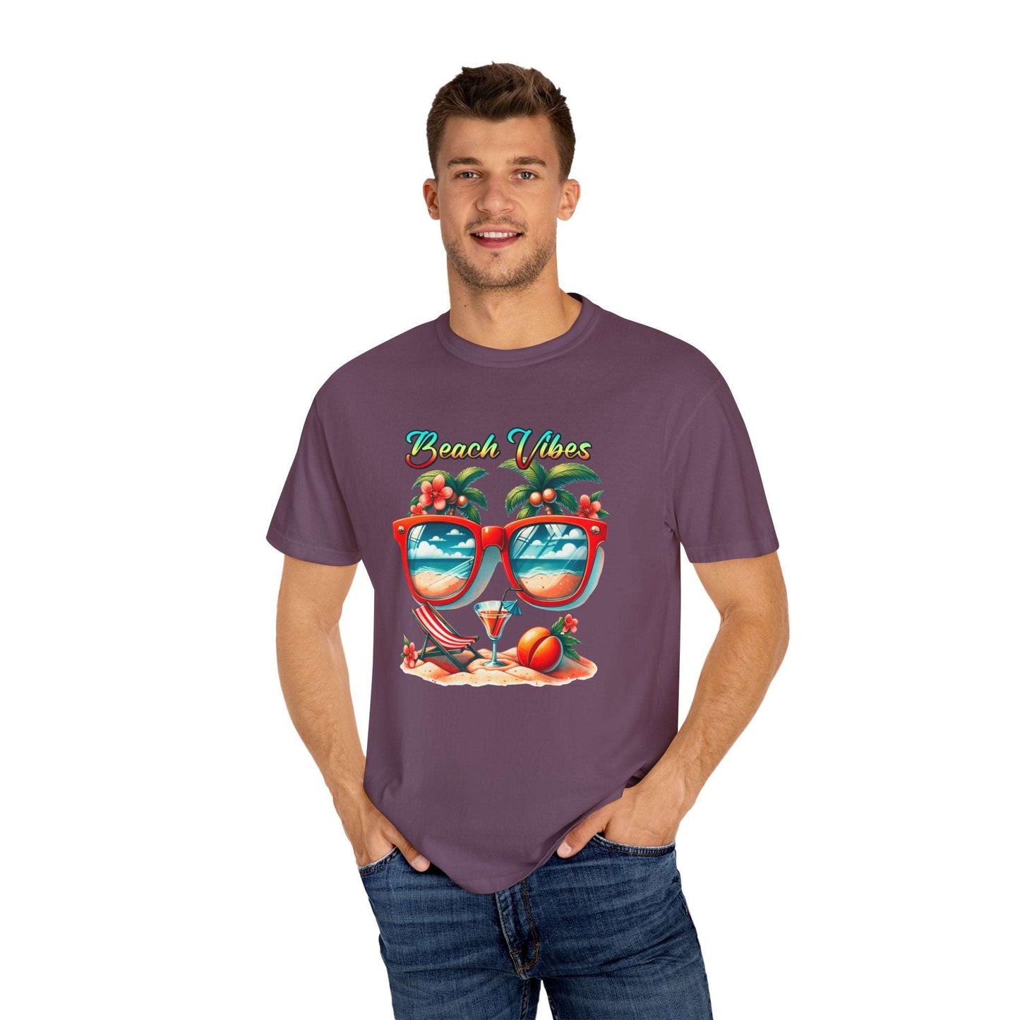 Beach Vibes Tropical T-Shirt: Summer-Ready Apparel with Unique Sunglasses & Palm Tree Design