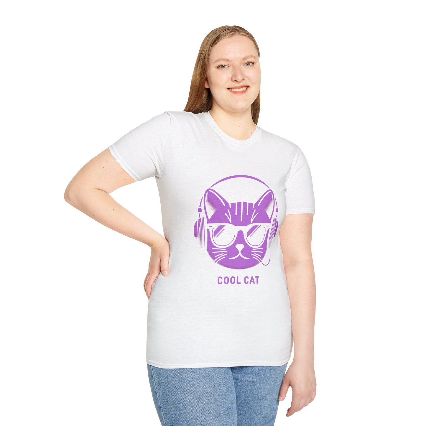 Cool Cat - Halloween Cat with Headphones Unisex Softstyle T-Shirt