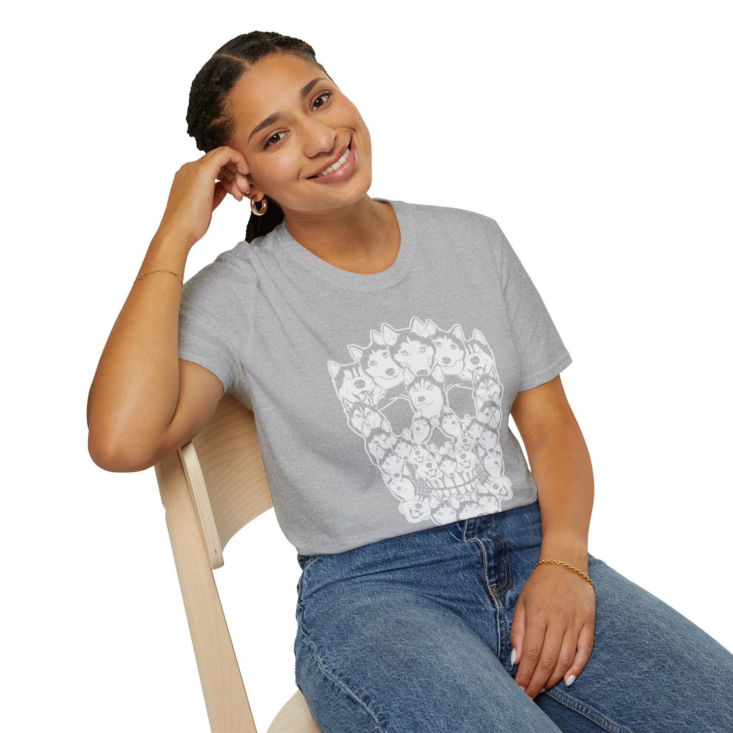 Enigmatic Husky Canine Skull Tee - Mystical Halloween Unisex Softstyle T-Shirt