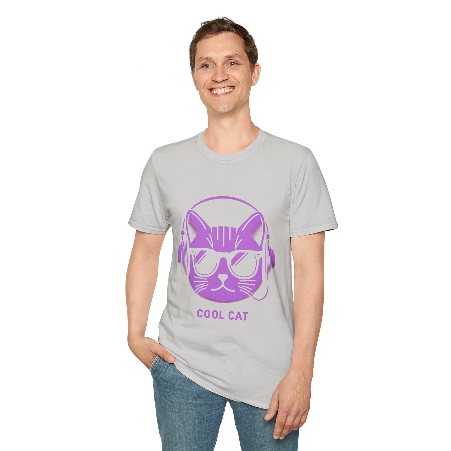 Cool Cat - Halloween Cat with Headphones Unisex Softstyle T-Shirt