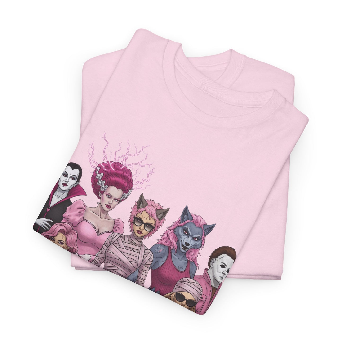 Lady Slashers Halloween Tee | Female Horror Villains Reunion Shirt in Pink
