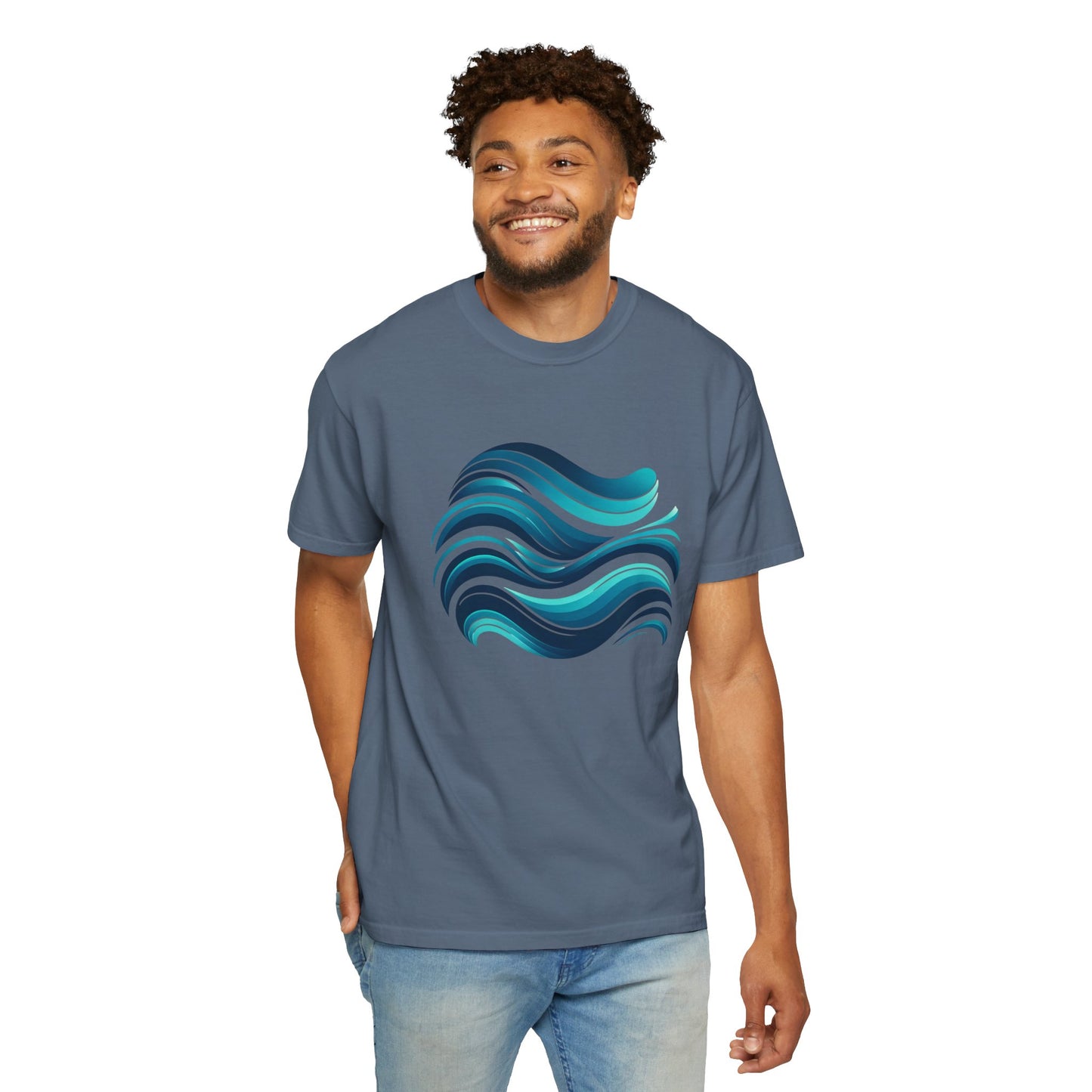 Abstract Ocean Wave T-Shirt Modern Aqua Design Artistic Sea Wave