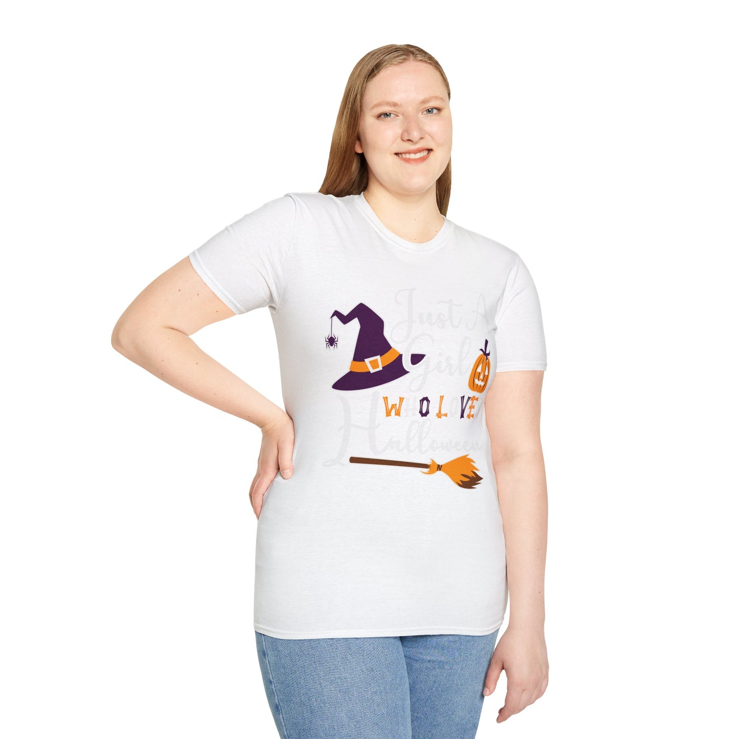 Just A Girl Who Loves Halloween - Witch & Pumpkin Unisex Softstyle T-Shirt