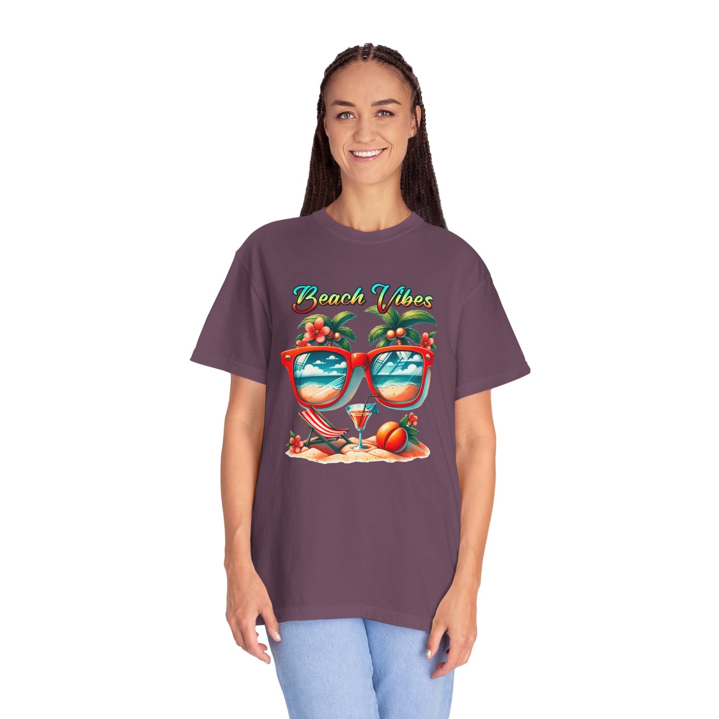 Beach Vibes Tropical T-Shirt: Summer-Ready Apparel with Unique Sunglasses & Palm Tree Design