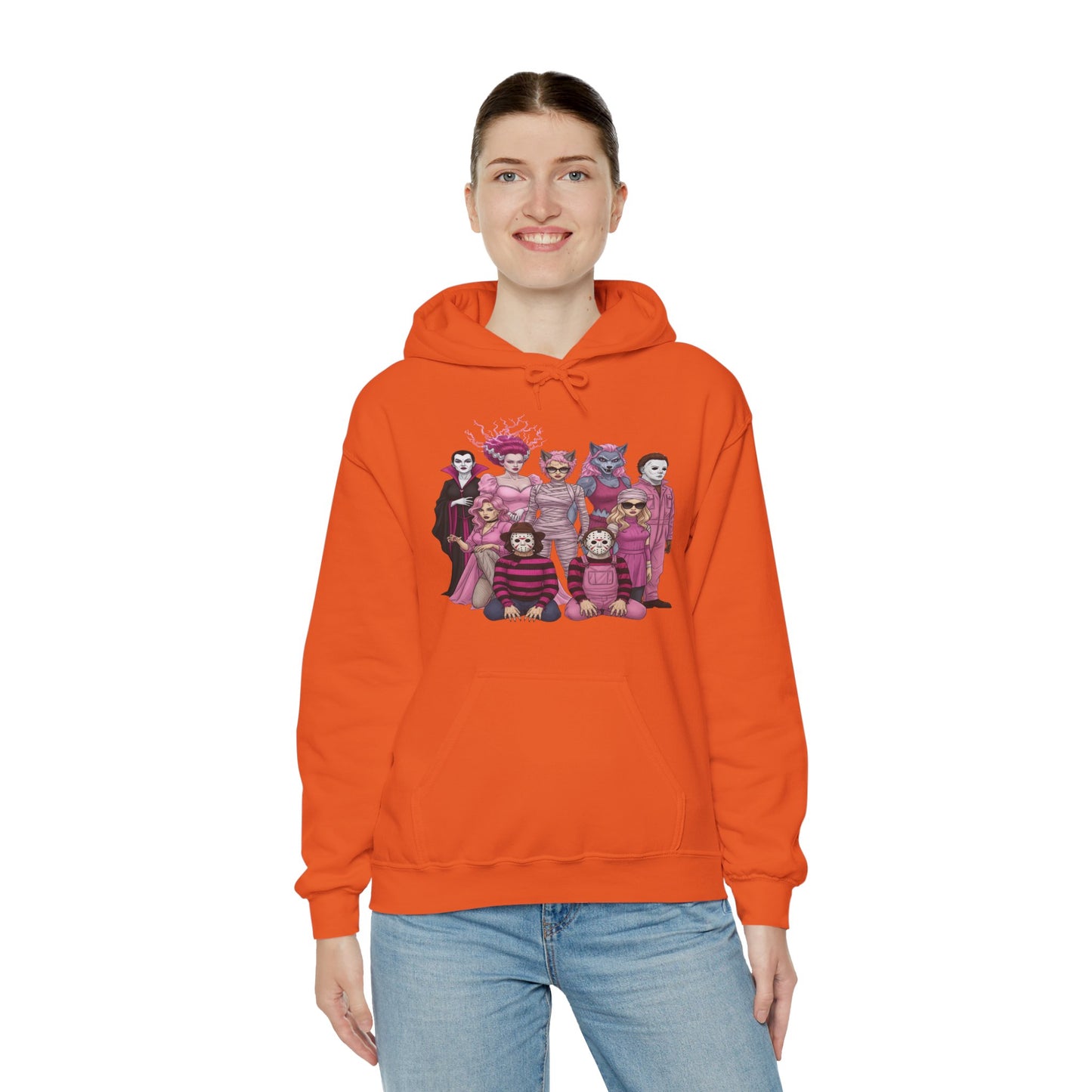 Lady Slashers Halloween Hoodie | Female Horror Villains Hooded Sweatshirt Perfect for Costume Parties