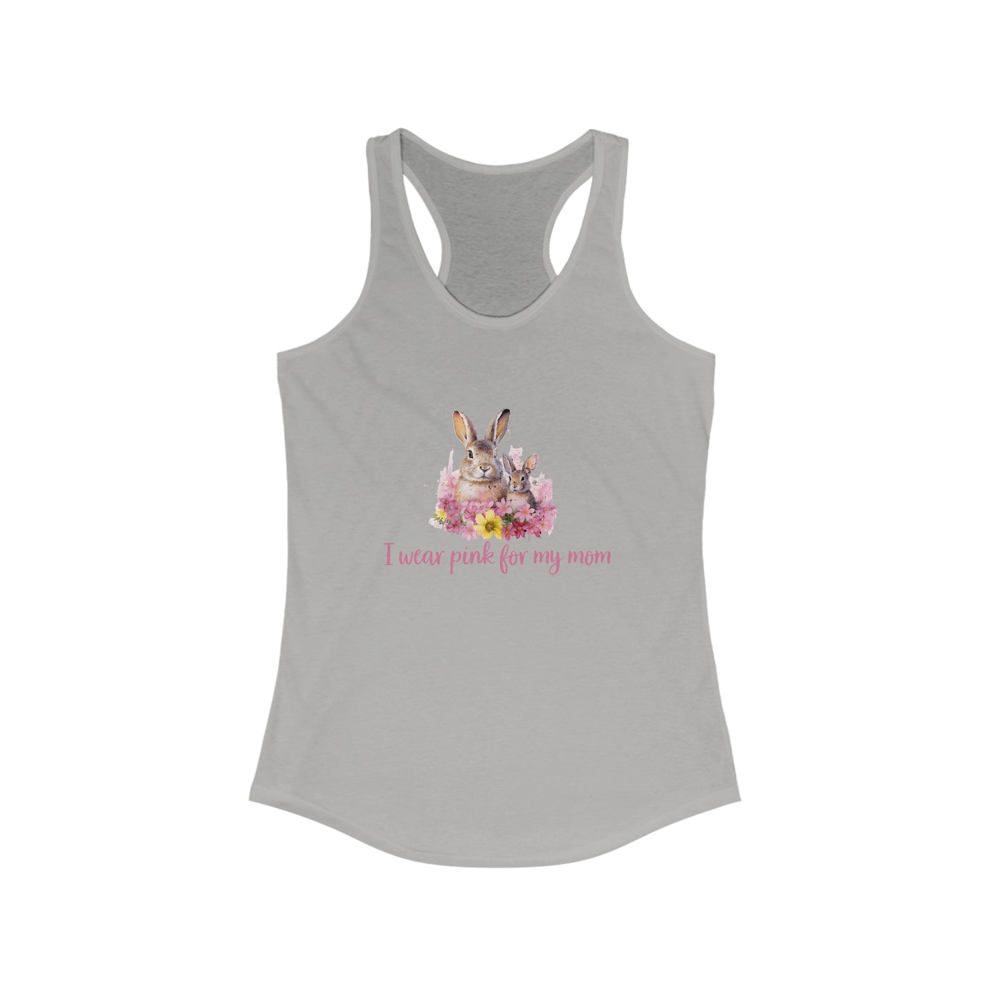 Supportive ‘I Wear Pink For My Mom’ Rabbit & Floral Design Breast Cancer Awareness Tank Top