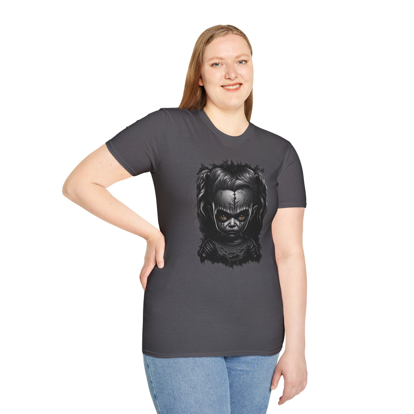 Hauntingly Adorable: Spooky Cute Little Girl Ghost Unisex Softstyle T-Shirt