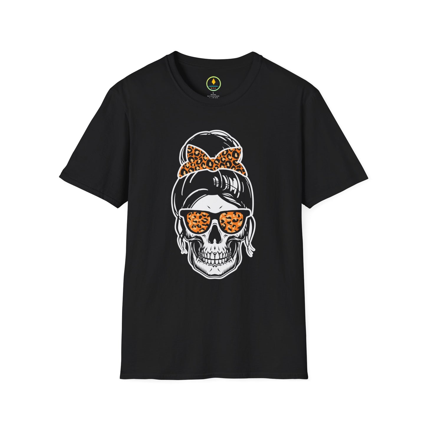 Spooky Chic Skull Tee - Leopard Print Bow & Sunglasses - Halloween Fashion Statement