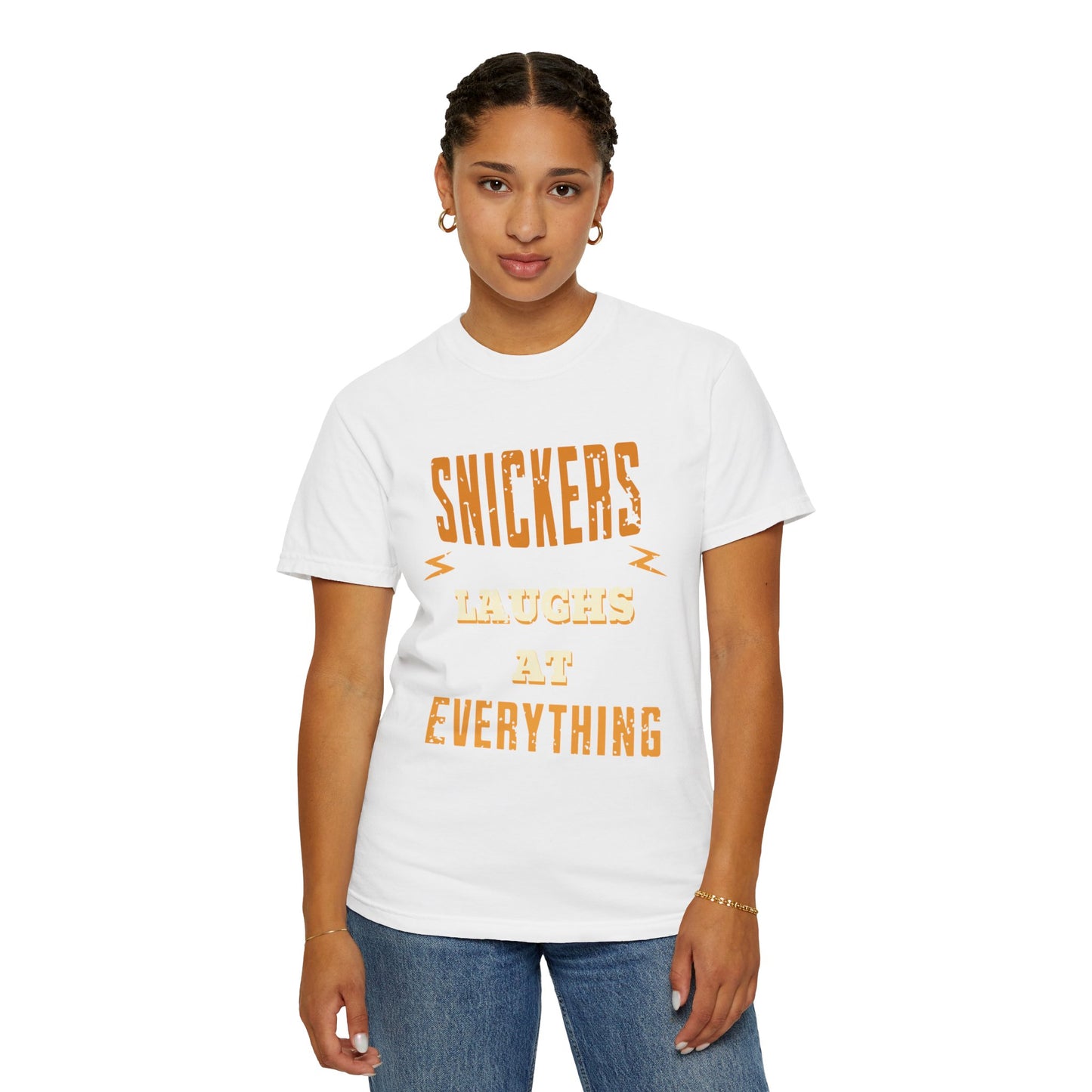 Cheerful 'Laughs at Everything' T-Shirt - coworker/friend Inspired Humorous Fun Shirt