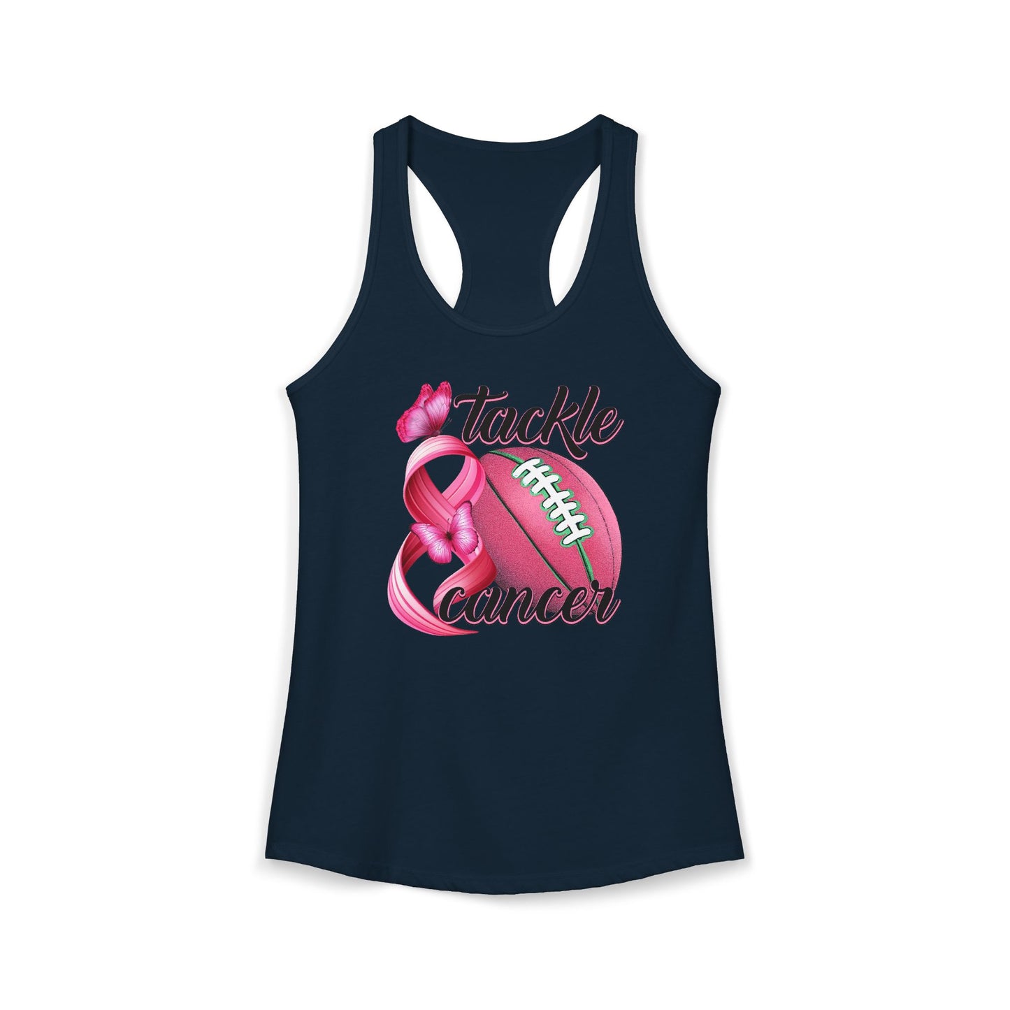 Tackle Cancer Tank Top | Pink Football Breast Cancer Awareness Shirt | Butterfly Hope Gift | Women's Sporty Racerback | October Support Gea