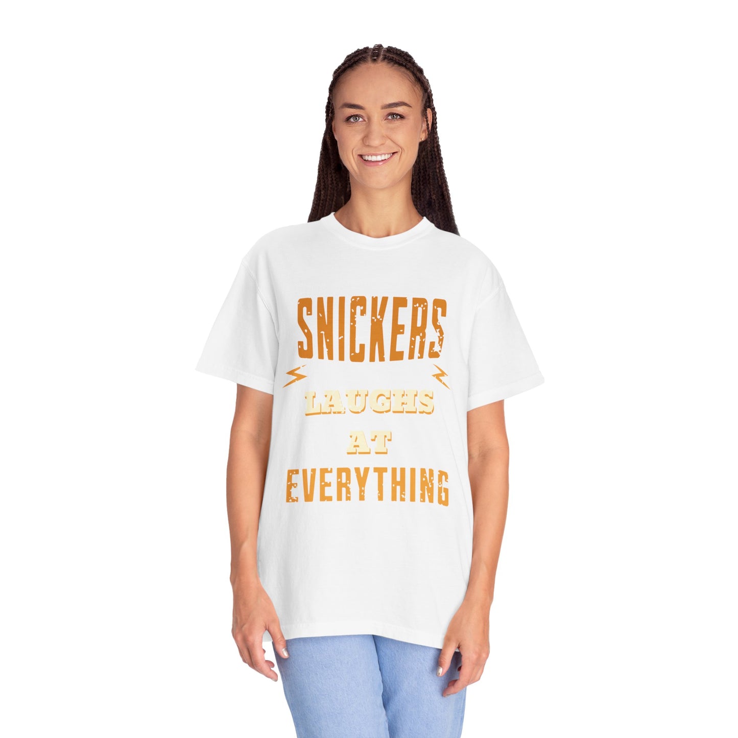 Cheerful 'Laughs at Everything' T-Shirt - coworker/friend Inspired Humorous Fun Shirt