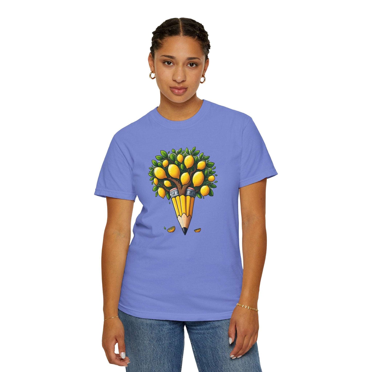 Artistic Lemon Pencil Tree T-Shirt - Unique Art & Nature Celebrating Growth and Imagination