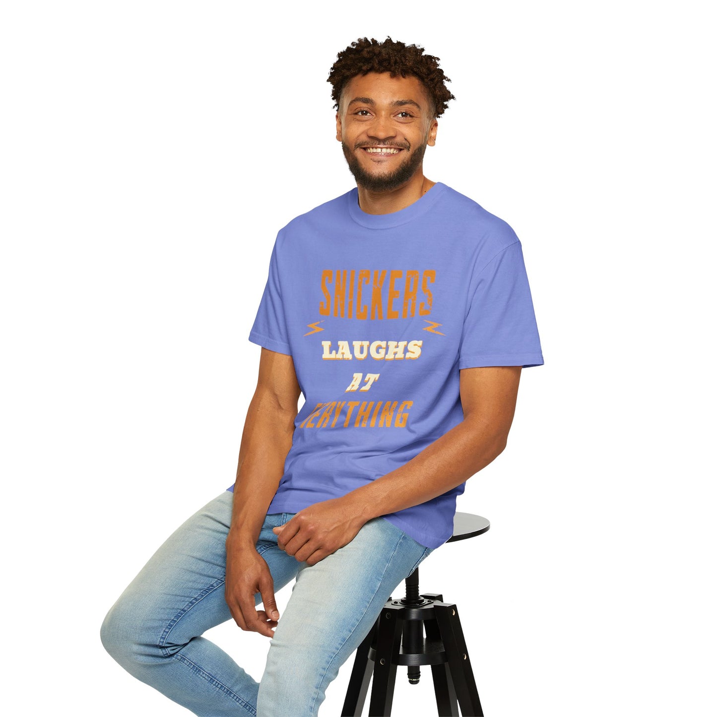 Cheerful 'Laughs at Everything' T-Shirt - coworker/friend Inspired Humorous Fun Shirt