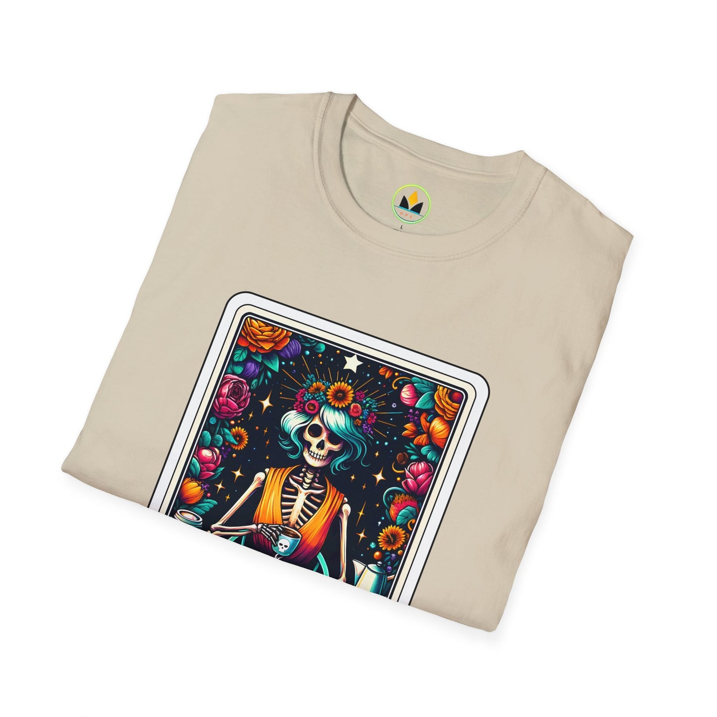 Spooky Halloween Coffee Skeleton Tee - Vibrant Day of the Dead Style Shirt