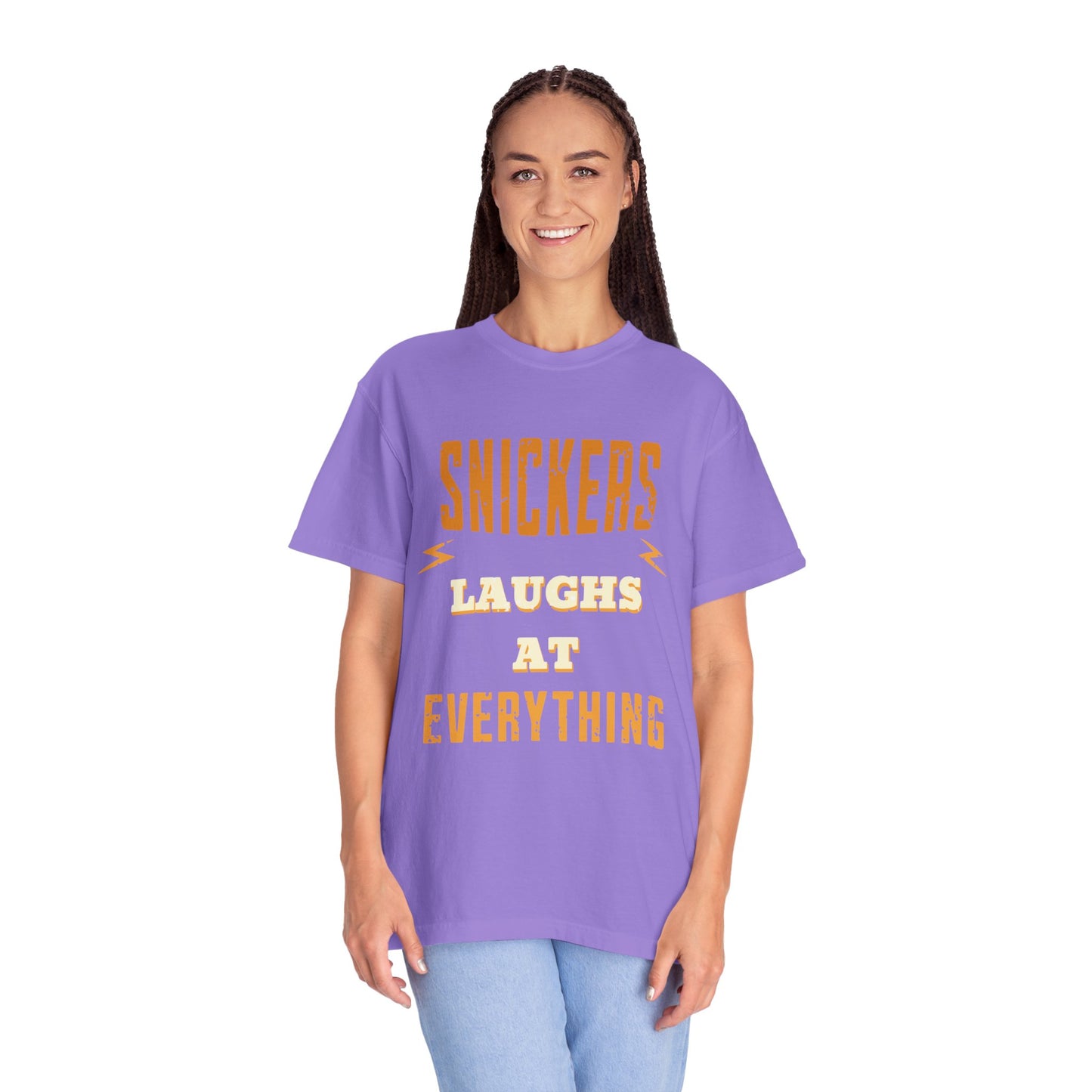 Cheerful 'Laughs at Everything' T-Shirt - coworker/friend Inspired Humorous Fun Shirt