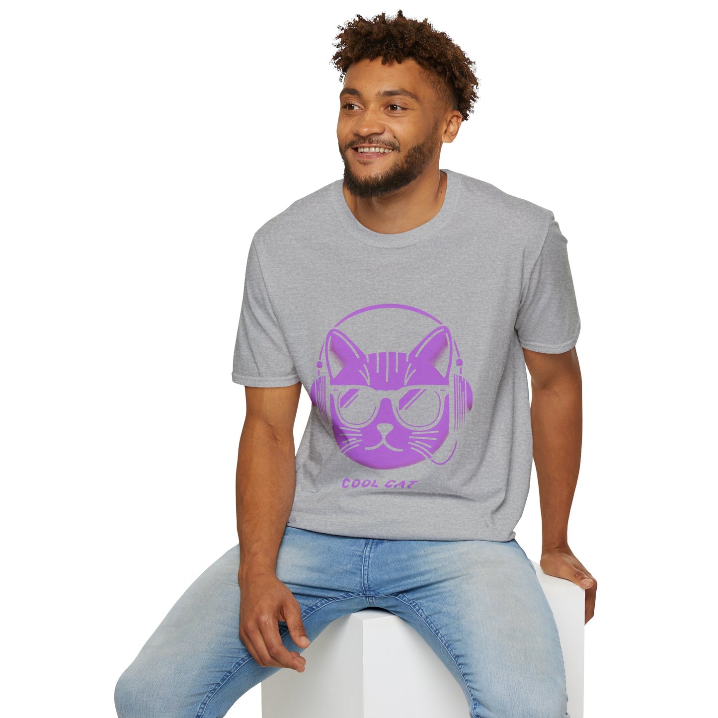 Cool Cat - Halloween Cat with Headphones Unisex Softstyle T-Shirt