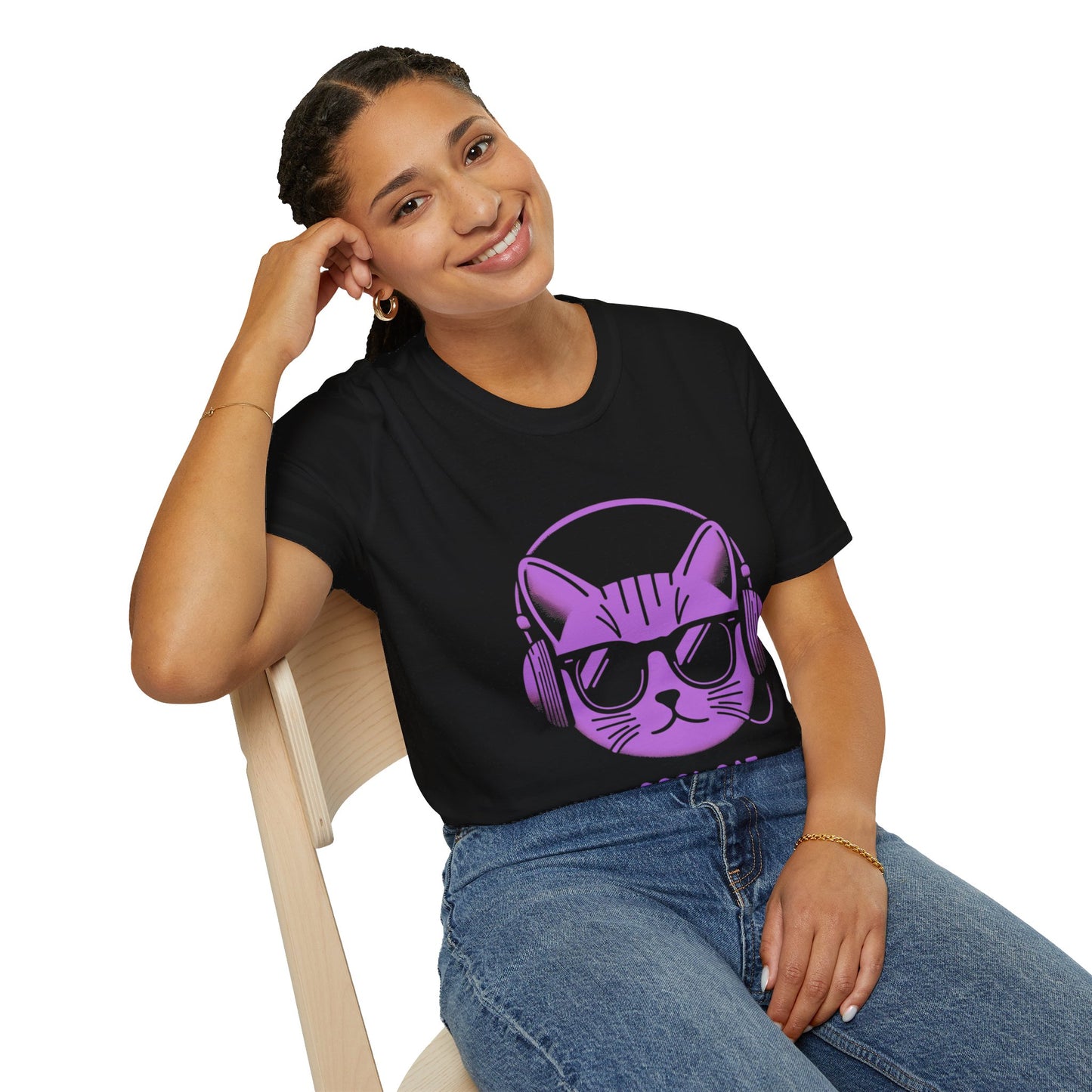 Cool Cat - Halloween Cat with Headphones Unisex Softstyle T-Shirt