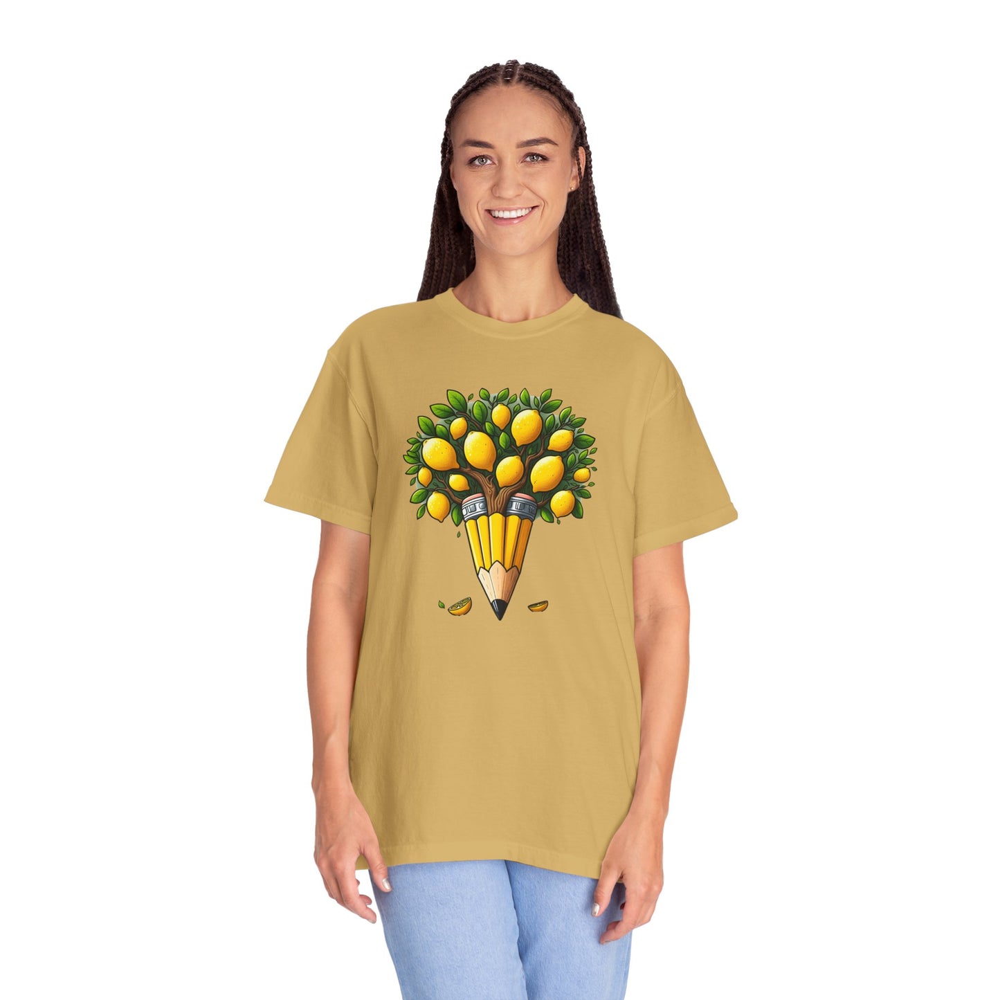 Artistic Lemon Pencil Tree T-Shirt - Unique Art & Nature Celebrating Growth and Imagination