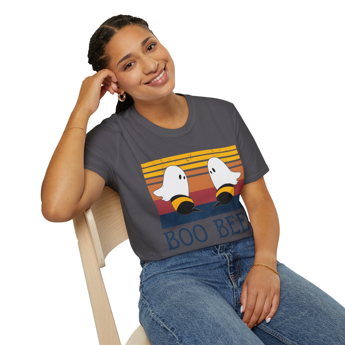 BOO BEES Retro Ghost‑Bee T‑Shirt – Funny Halloween Pun Tee for Spooky Season