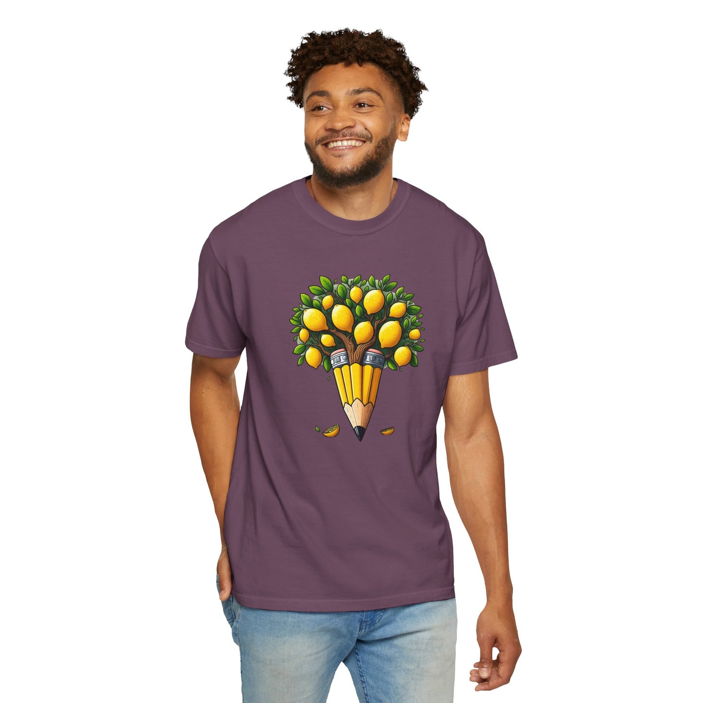 Artistic Lemon Pencil Tree T-Shirt - Unique Art & Nature Celebrating Growth and Imagination