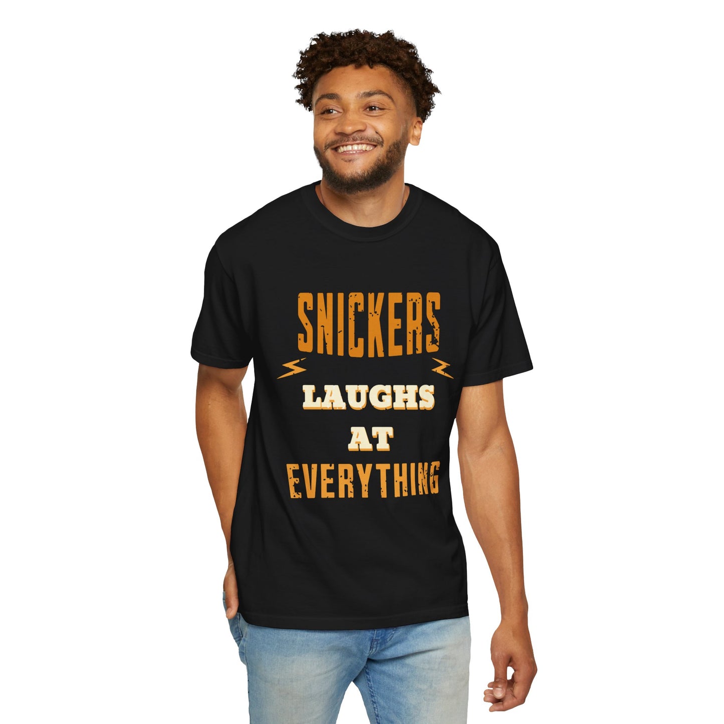 Cheerful 'Laughs at Everything' T-Shirt - coworker/friend Inspired Humorous Fun Shirt