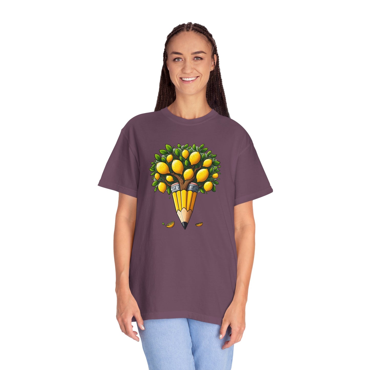 Artistic Lemon Pencil Tree T-Shirt - Unique Art & Nature Celebrating Growth and Imagination