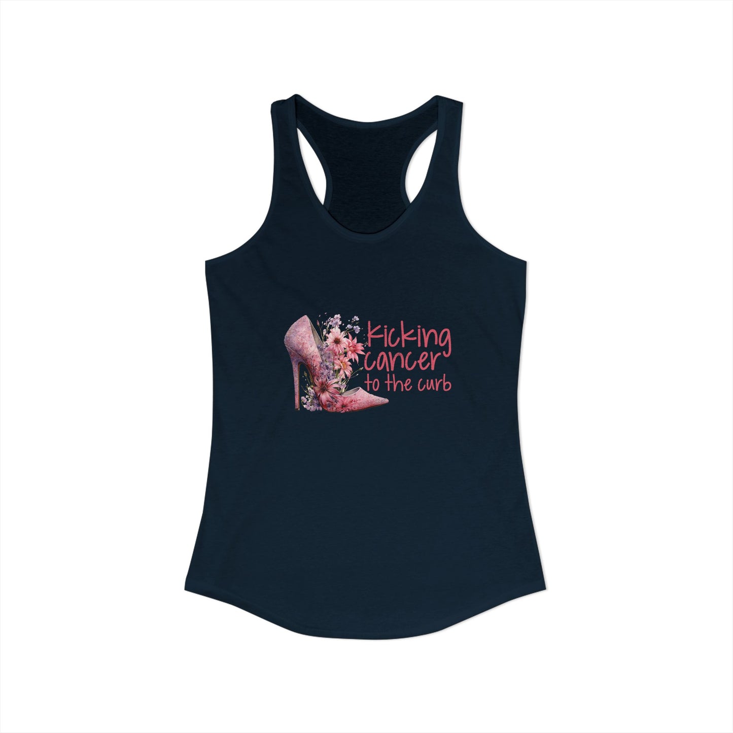 Kicking Cancer to the Curb – Glam Pink Heel Breast Cancer Awareness Racerback Tank