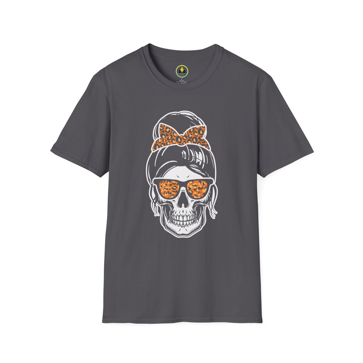 Spooky Chic Skull Tee - Leopard Print Bow & Sunglasses - Halloween Fashion Statement