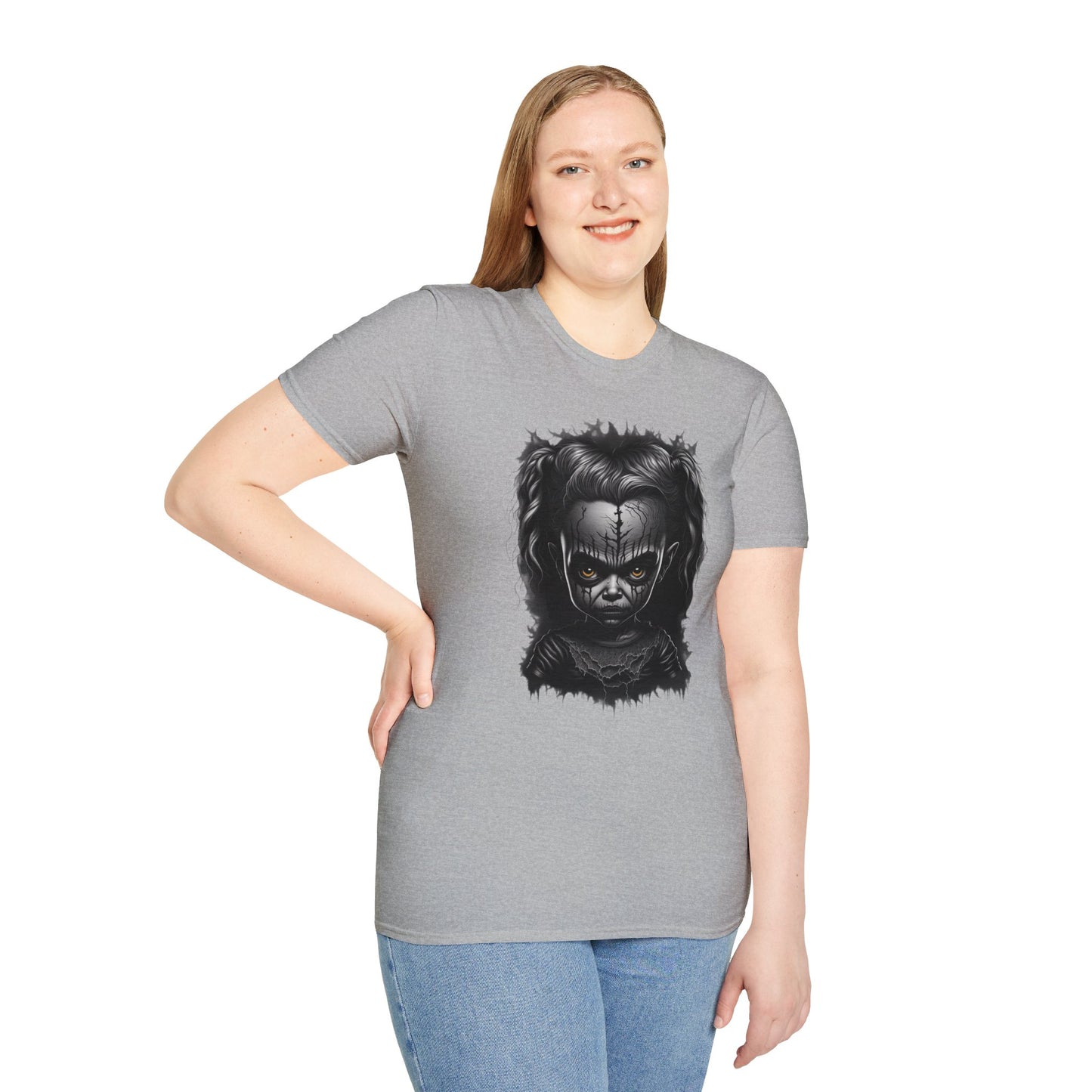 Hauntingly Adorable: Spooky Cute Little Girl Ghost Unisex Softstyle T-Shirt