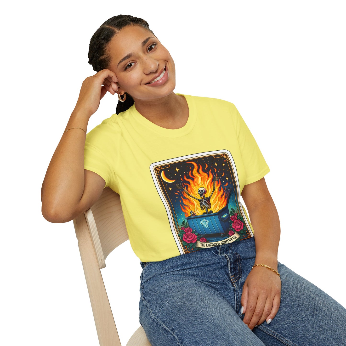 Emotional Dumpster Fire Tarot Tee - Unique Halloween Skeleton Shirt