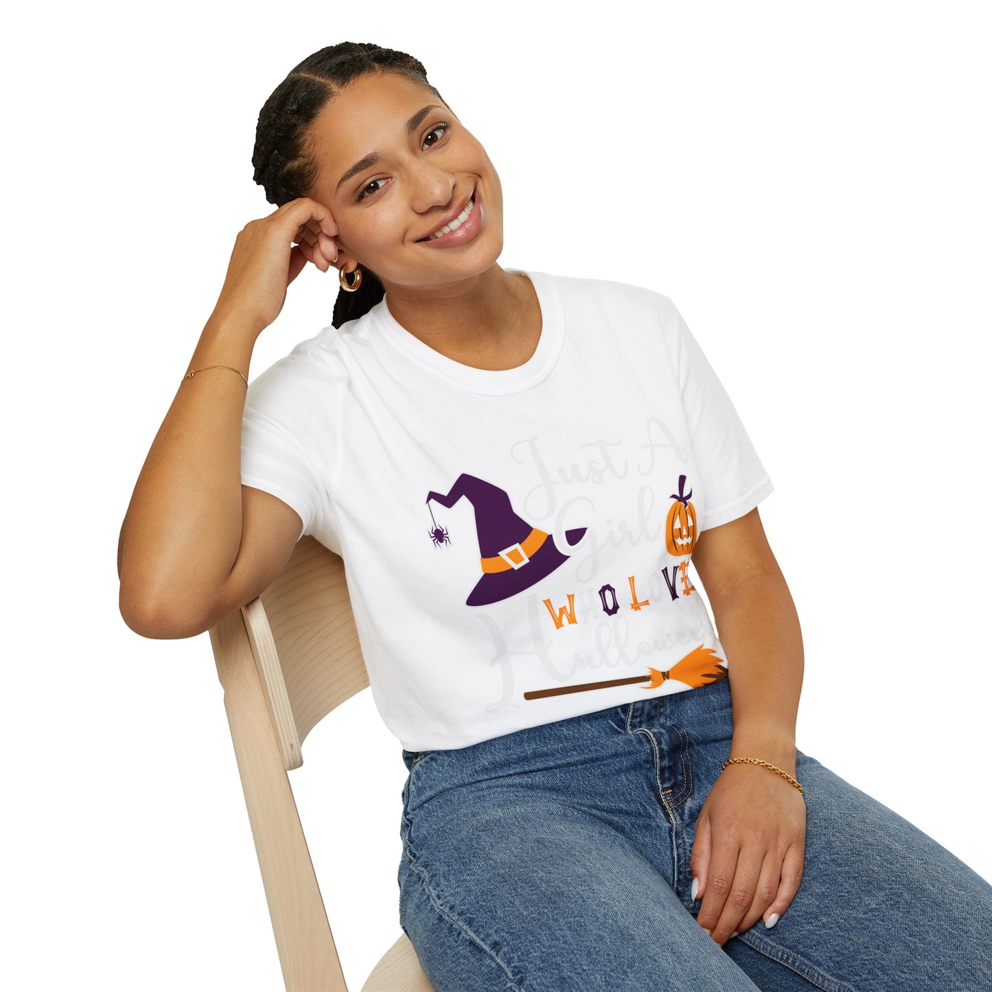 Just A Girl Who Loves Halloween - Witch & Pumpkin Unisex Softstyle T-Shirt