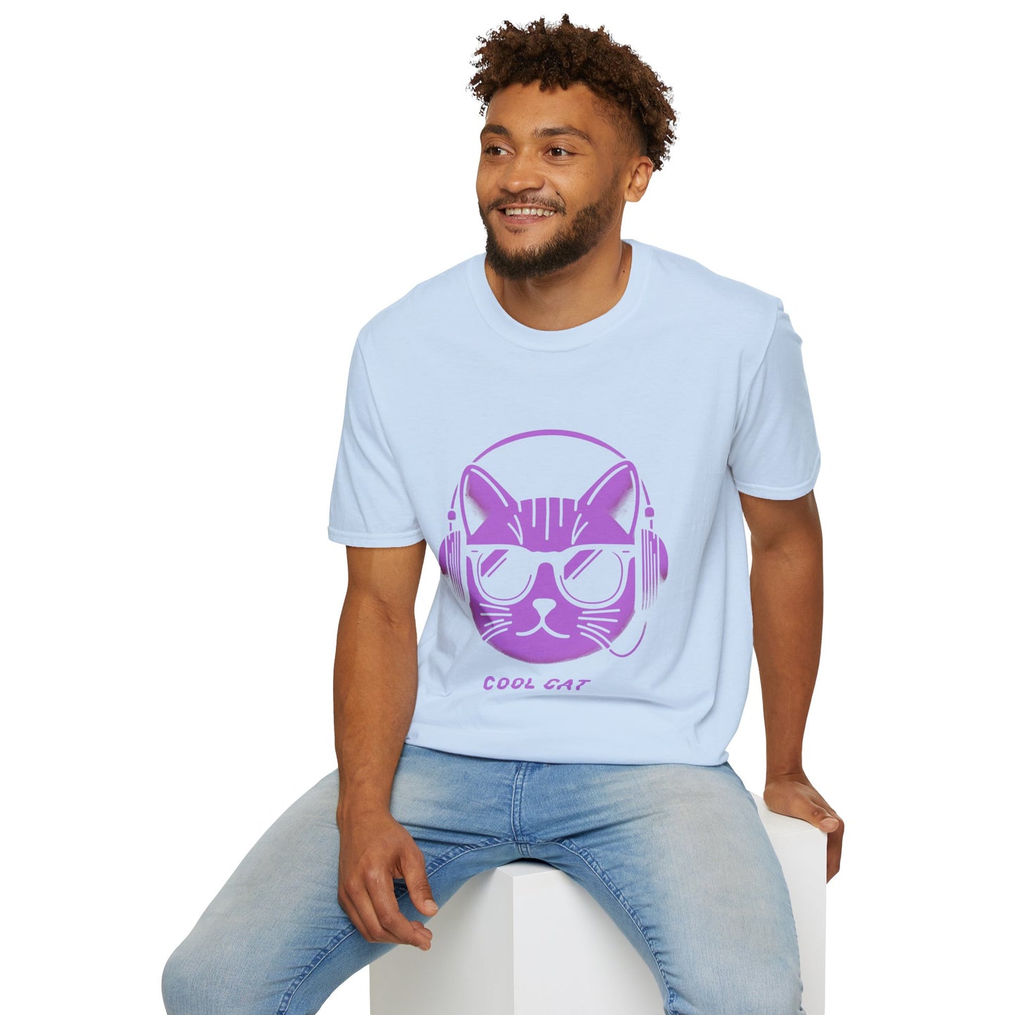 Cool Cat - Halloween Cat with Headphones Unisex Softstyle T-Shirt