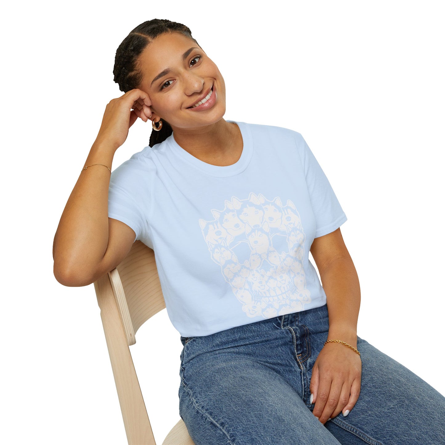 Enigmatic Husky Canine Skull Tee - Mystical Halloween Unisex Softstyle T-Shirt