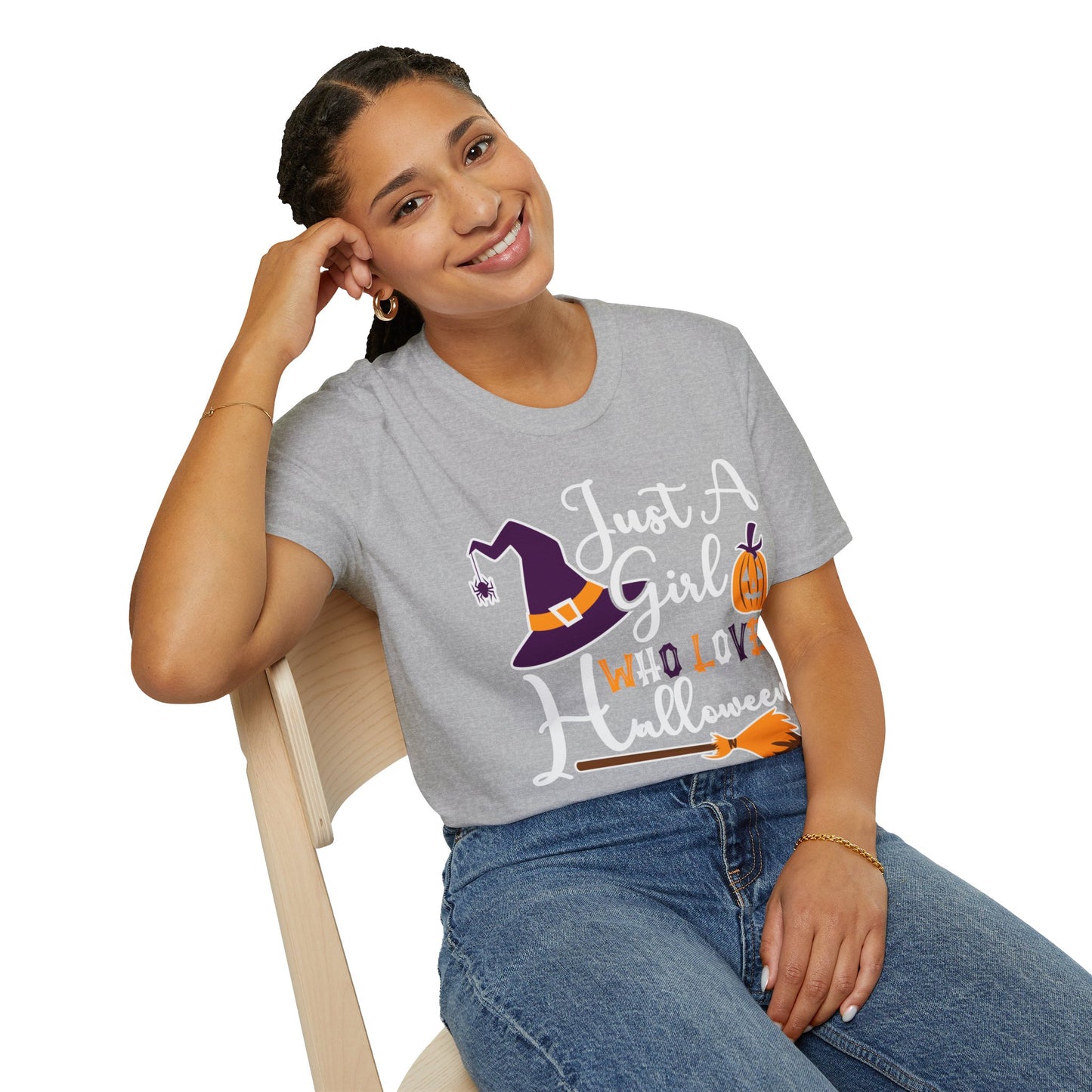 Just A Girl Who Loves Halloween - Witch & Pumpkin Unisex Softstyle T-Shirt