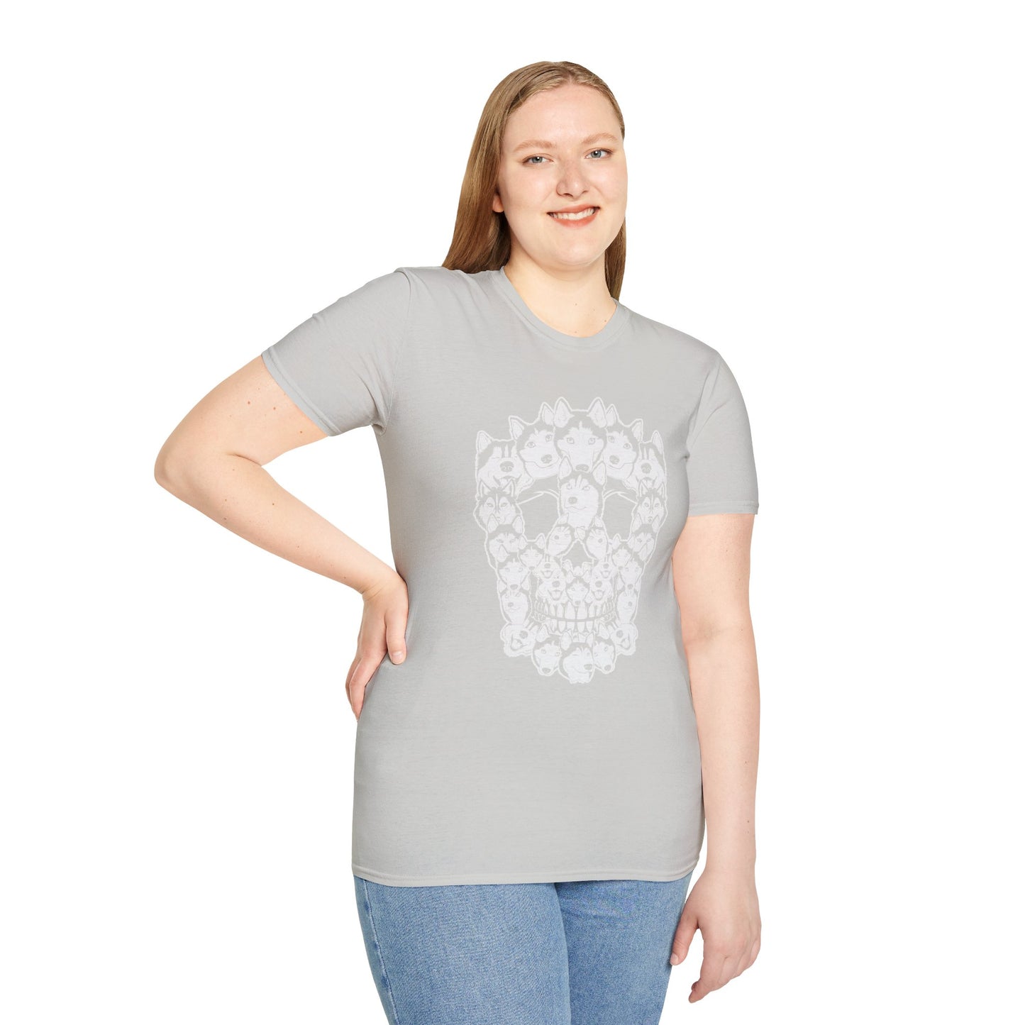 Enigmatic Husky Canine Skull Tee - Mystical Halloween Unisex Softstyle T-Shirt