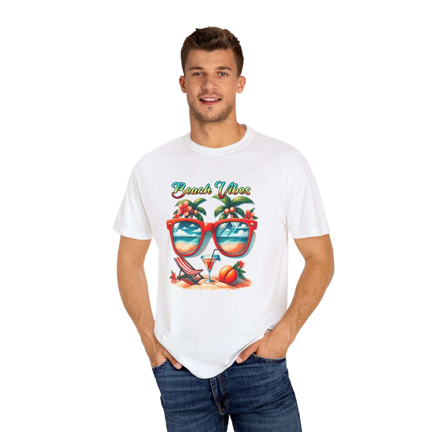 Beach Vibes Tropical T-Shirt: Summer-Ready Apparel with Unique Sunglasses & Palm Tree Design
