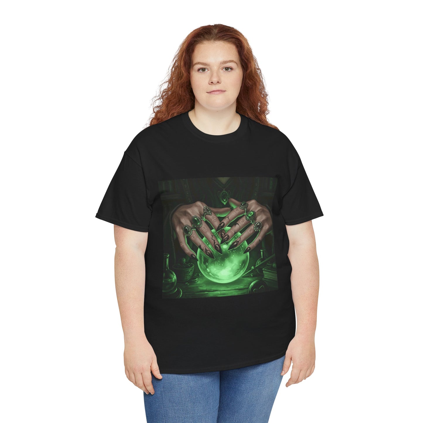 Sorceress's Grasp: Glowing Crystal Ball & Dark Witch Hands