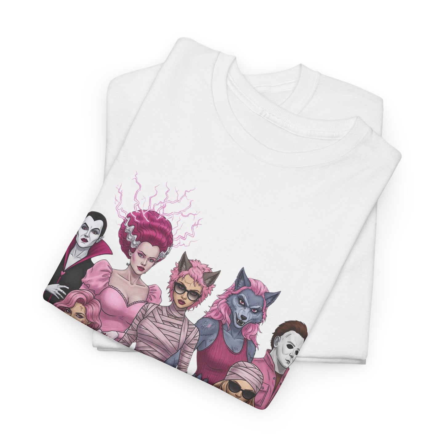Lady Slashers Halloween Tee | Female Horror Villains Reunion Shirt in Pink