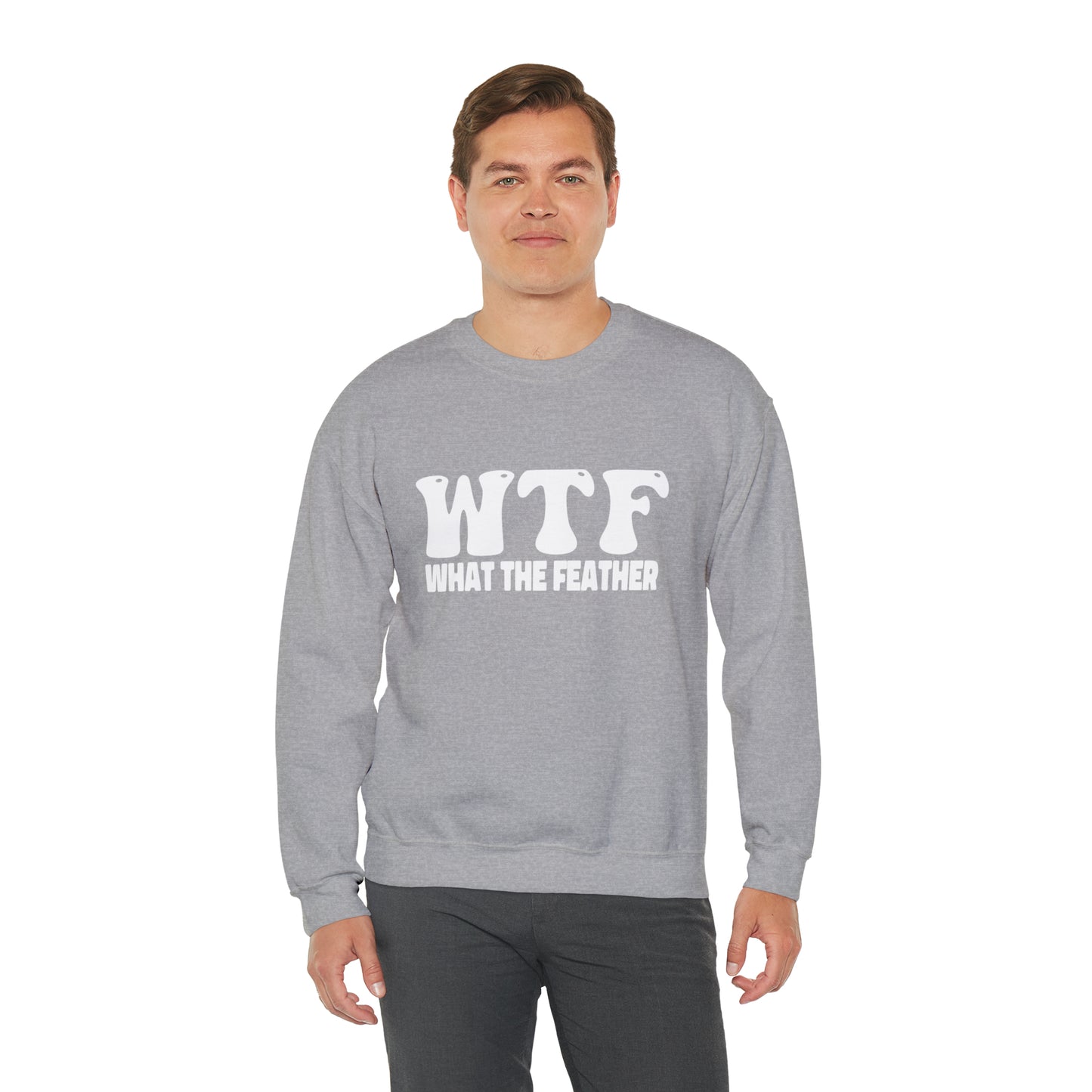 W.T.F. What The Feather unisex Crewneck Sweatshirt, Women's mens Sweater, Casual, Funny, Humor, Sweatshirt