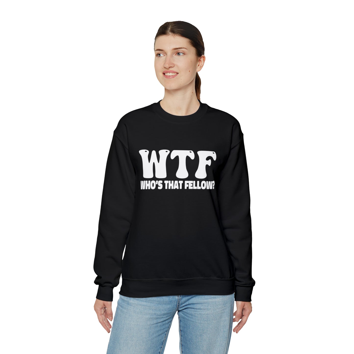 W.T.F. Who’s That Fellow Unisex Crewneck Sweatshirt - A Humorous Gift for Christmas, Perfect for Holiday Celebrations or any occasion